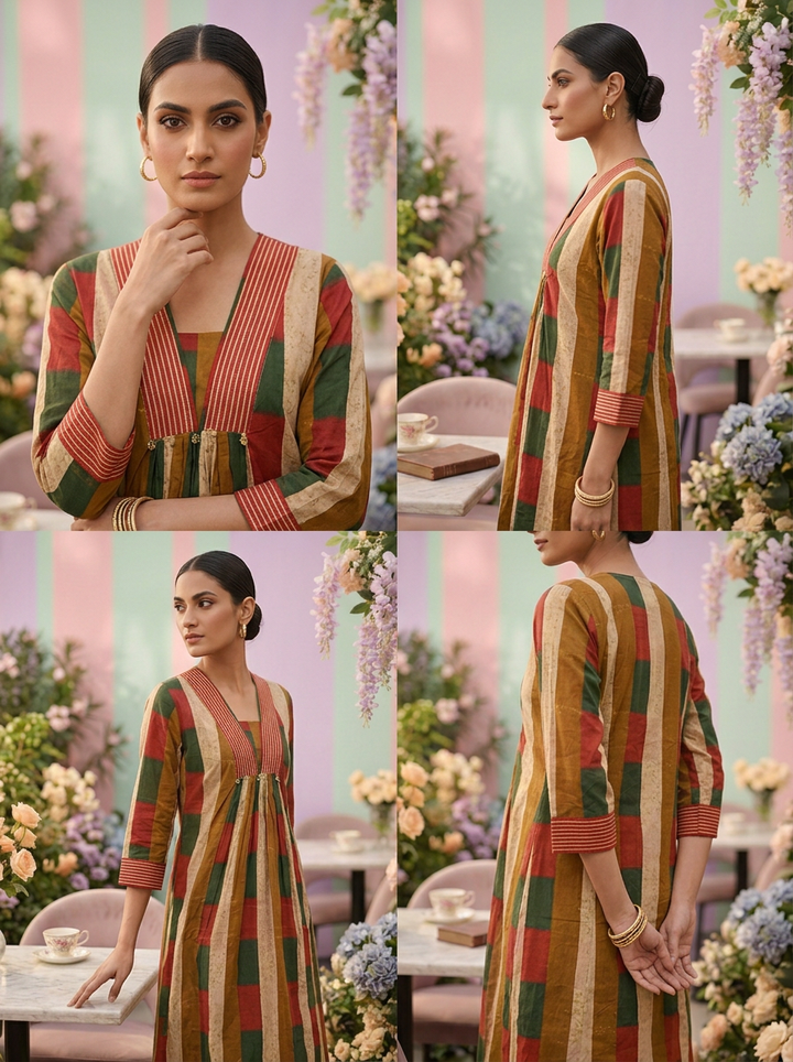 Neerus Yellow cotton printed suit set - side view