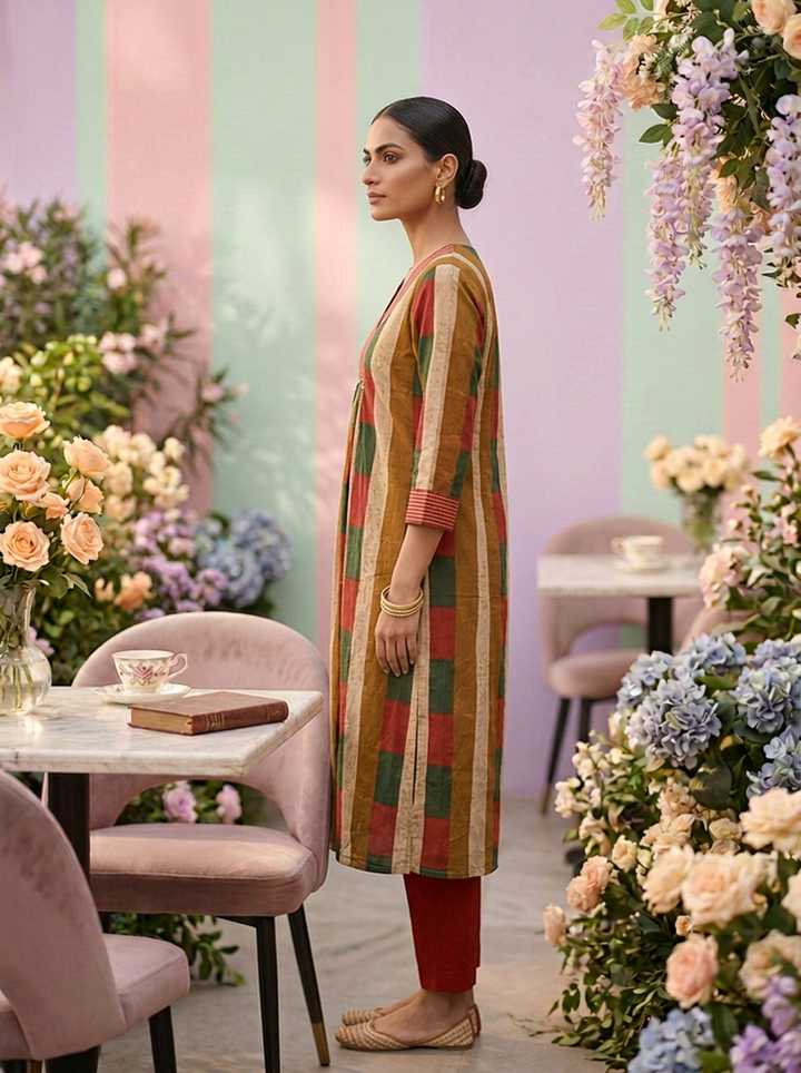 Neerus Yellow cotton printed suit set - detail view 1
