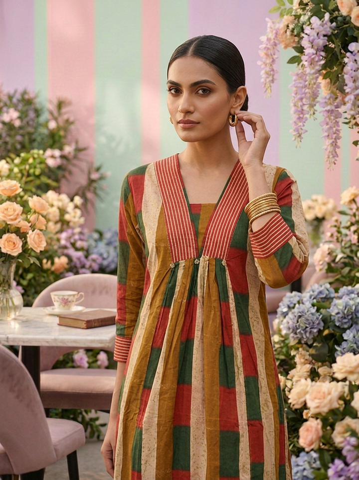 Neerus Yellow cotton printed suit set - detail view 2
