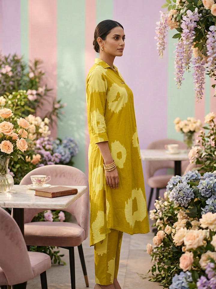 Neerus Green cotton printed suit set - detail view 1