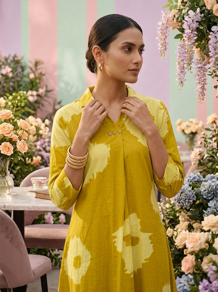 Neerus Green cotton printed suit set - detail view 2
