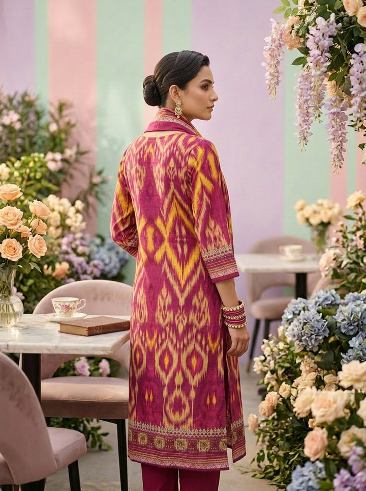 Neerus Pink cotton printed suit set - back view