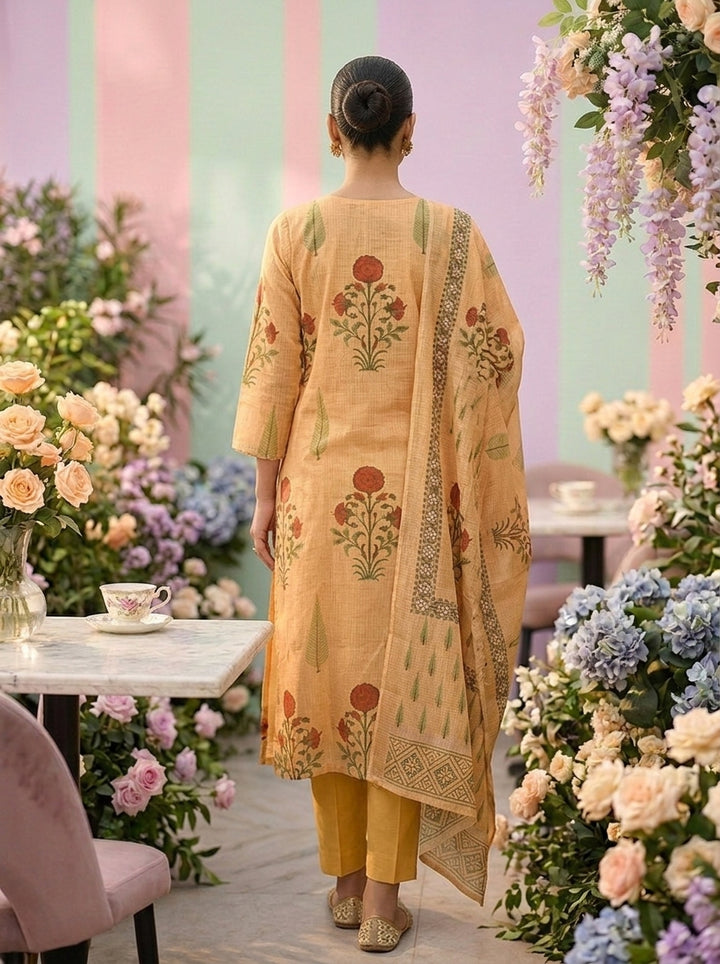 Neerus Gold cotton printed suit set - back view