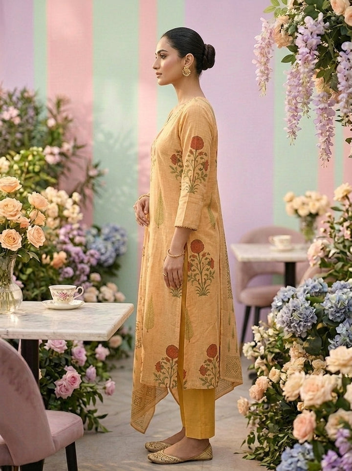 Neerus Gold cotton printed suit set - detail view 1