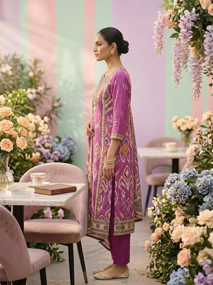 Neerus Pink muslin embellished suit set - detail view 1