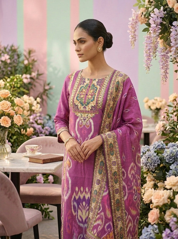 Neerus Pink muslin embellished suit set - detail view 2