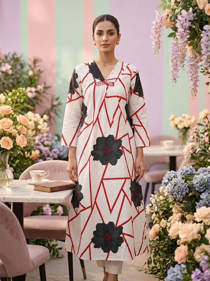 Grey Cotton Floral Printed Two Piece Set