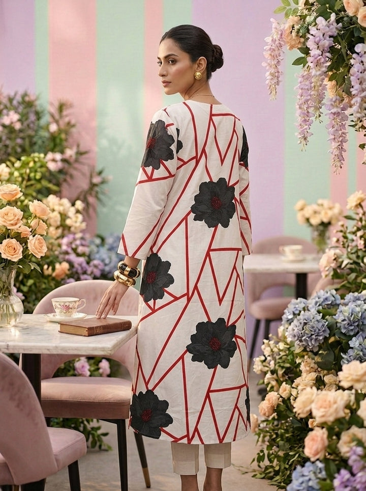 Grey Cotton Floral Printed Two Piece Set