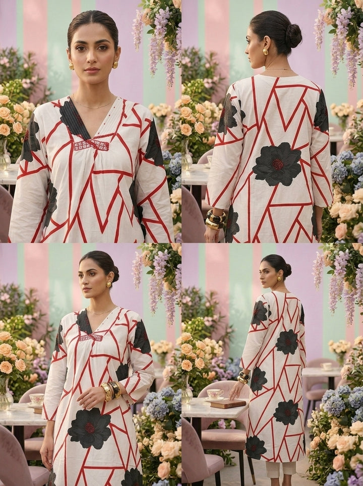 Grey Cotton Floral Printed Two Piece Set