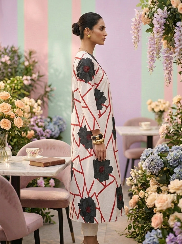 Grey Cotton Floral Printed Two Piece Set