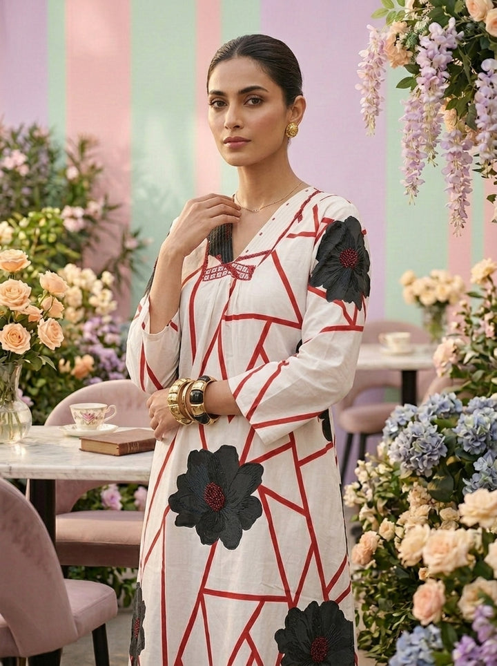 Grey Cotton Floral Printed Two Piece Set