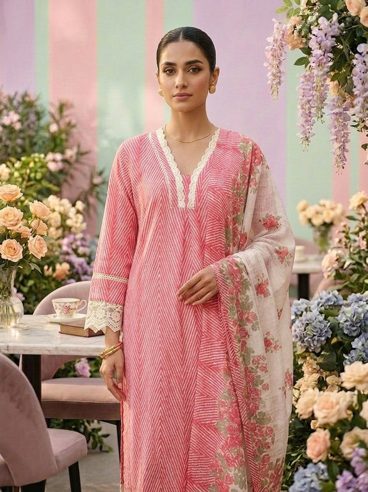 Neerus Pink cotton printed suit set - detail view 2