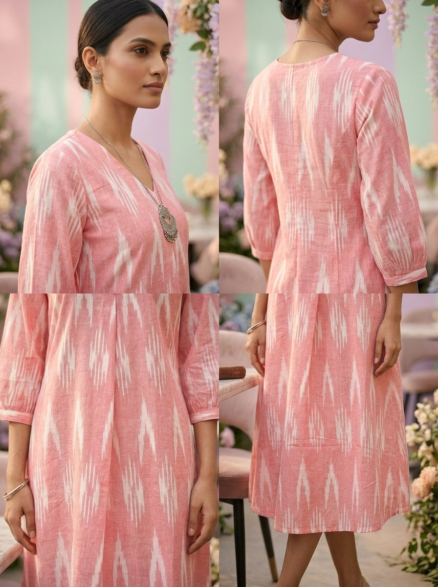 Neerus Pink cotton printed kurti - side view