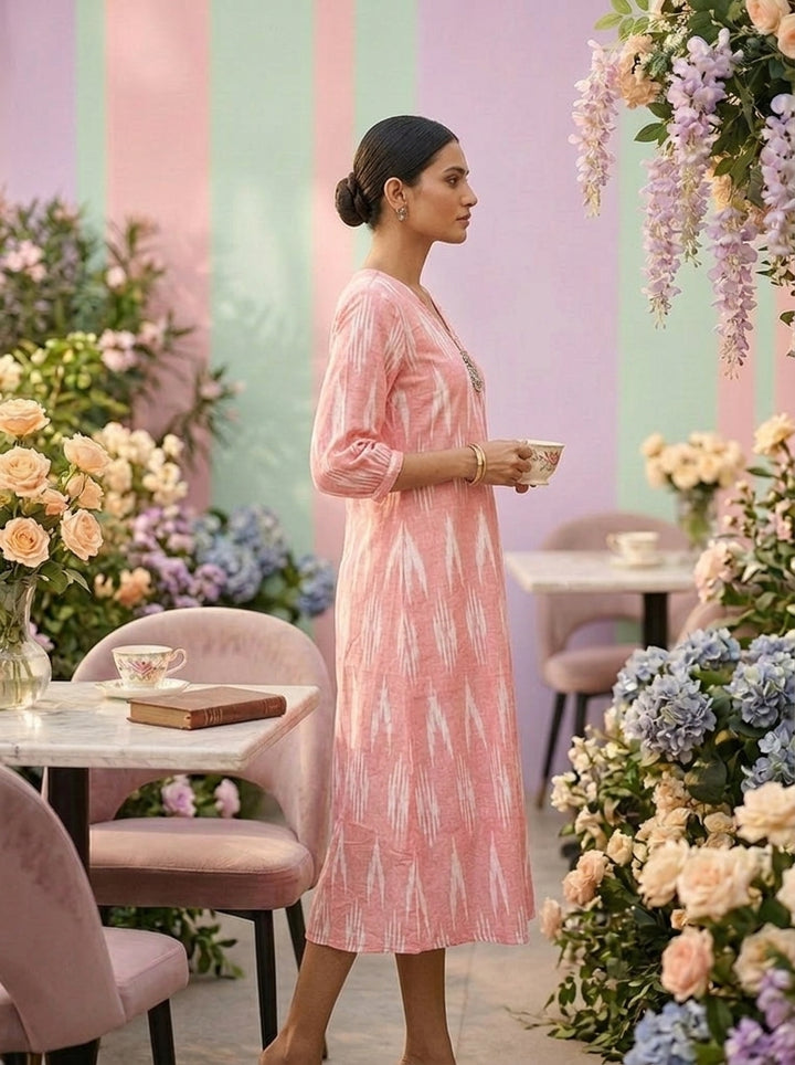 Neerus Pink cotton printed kurti - detail view 1