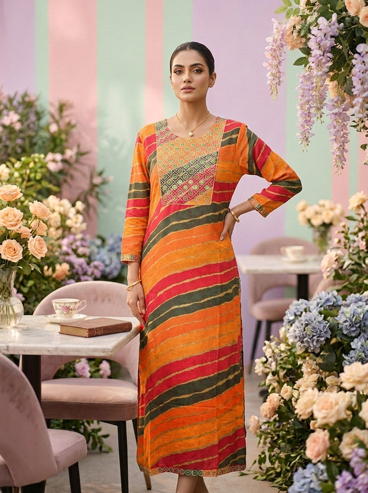 Neerus Multi rayon embellished kurti ethnic wear - front view