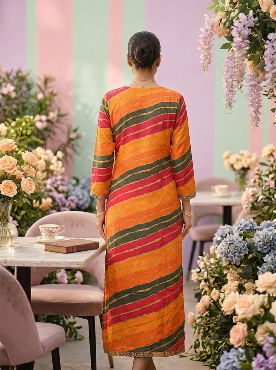 Neerus Multi rayon embellished kurti ethnic wear - back view