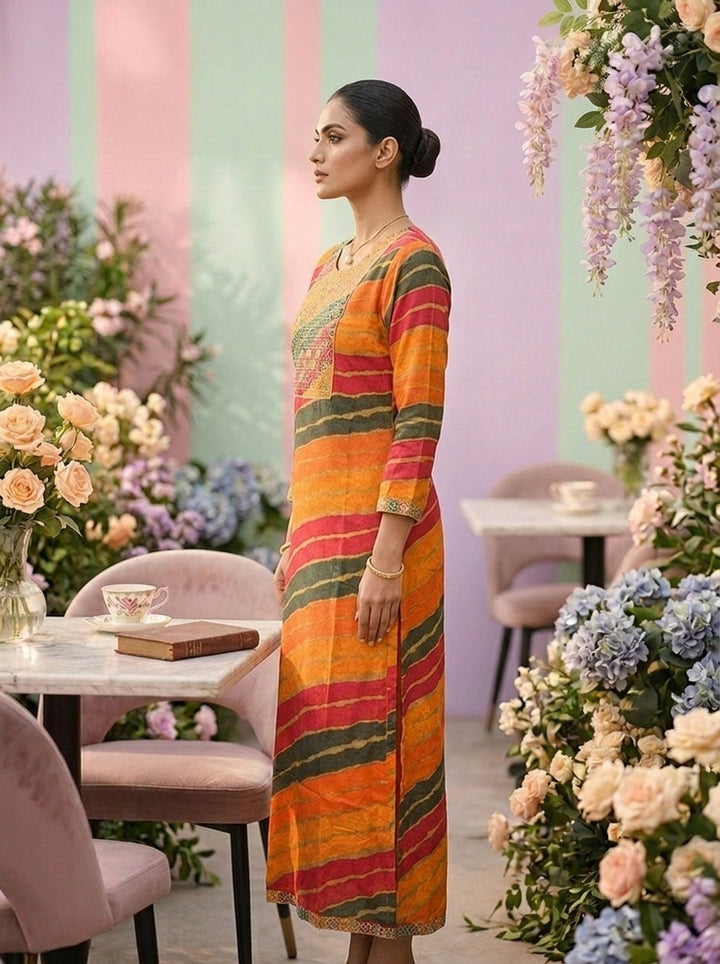 Neerus Multi rayon embellished kurti ethnic wear - side view