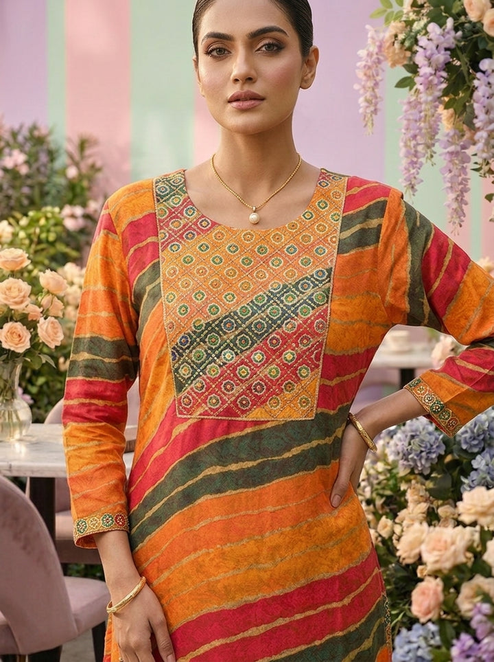 Neerus Multi rayon embellished kurti ethnic wear - detail view 2