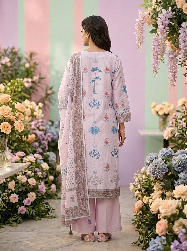 Neerus Purple rayon printed suit set - back view