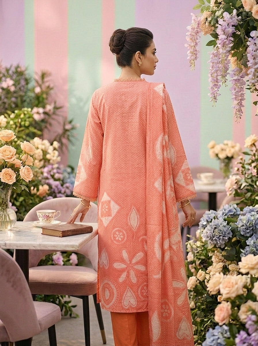 Neerus Pink rayon printed suit set - back view