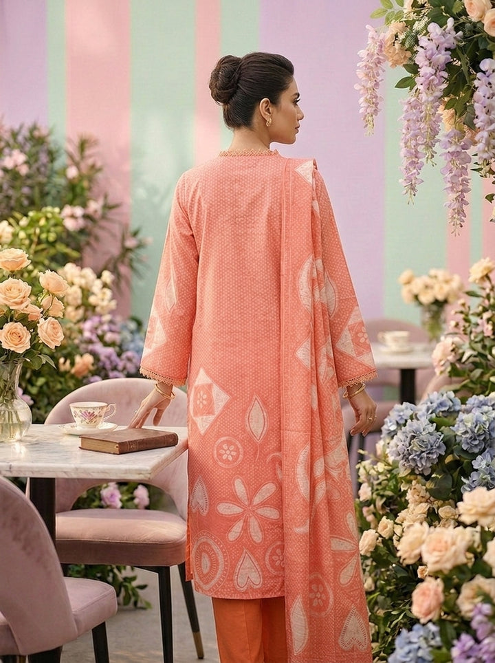 Neerus Pink rayon printed suit set - back view