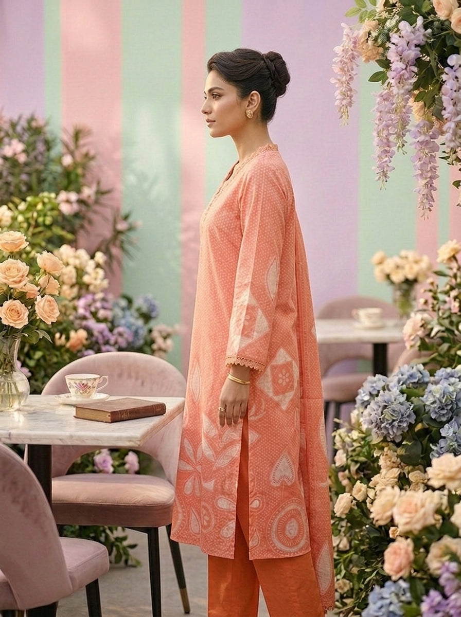Neerus Pink rayon printed suit set - side view