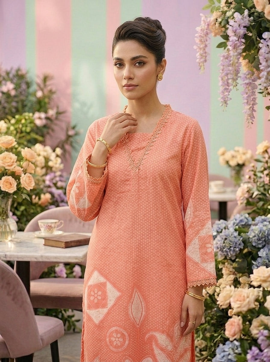 Neerus Pink rayon printed suit set - detail view 1