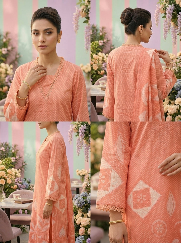 Neerus Pink rayon printed suit set - detail view 2