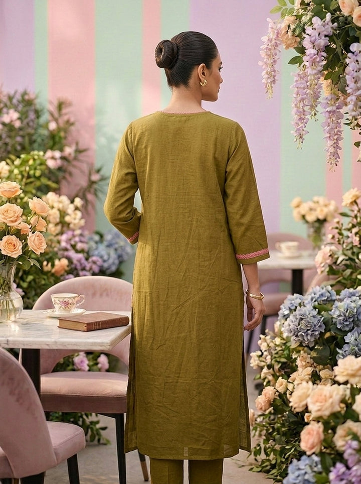 Mehadi Green Cotton Printed Two Piece Set