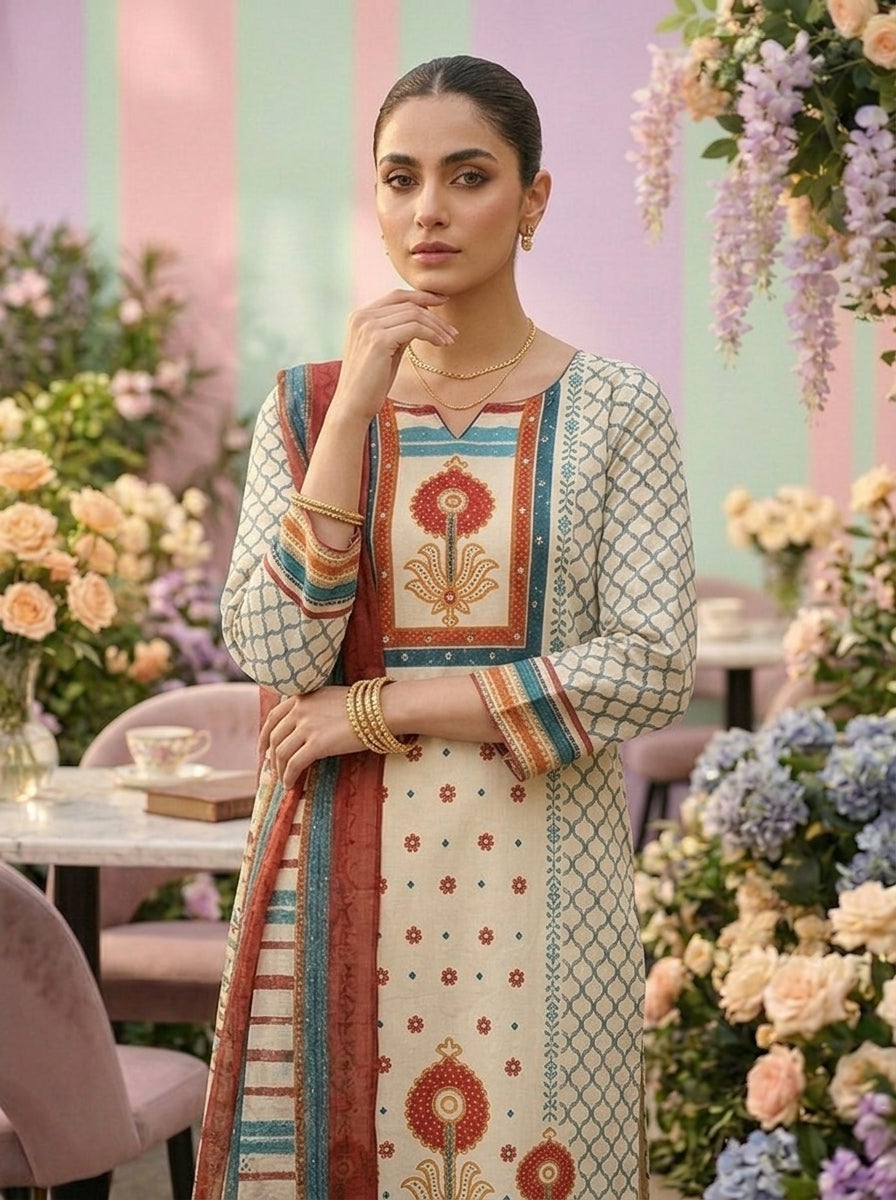 Neerus Green cotton printed kurta set - detail view 1