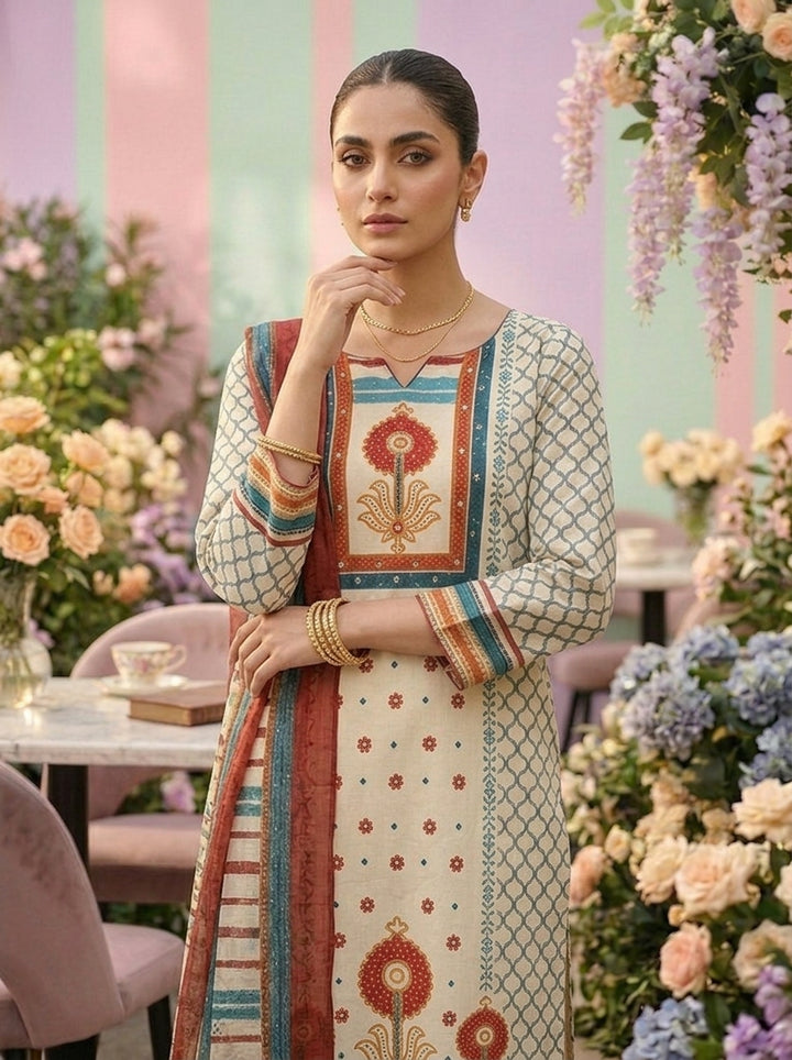 Neerus Green cotton printed kurta set - detail view 1