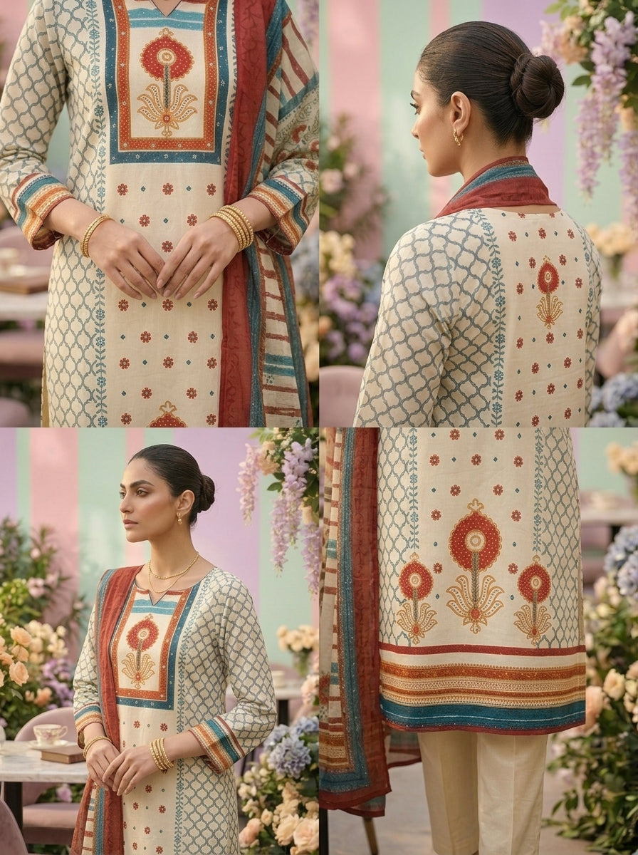 Neerus Green cotton printed kurta set - detail view 2