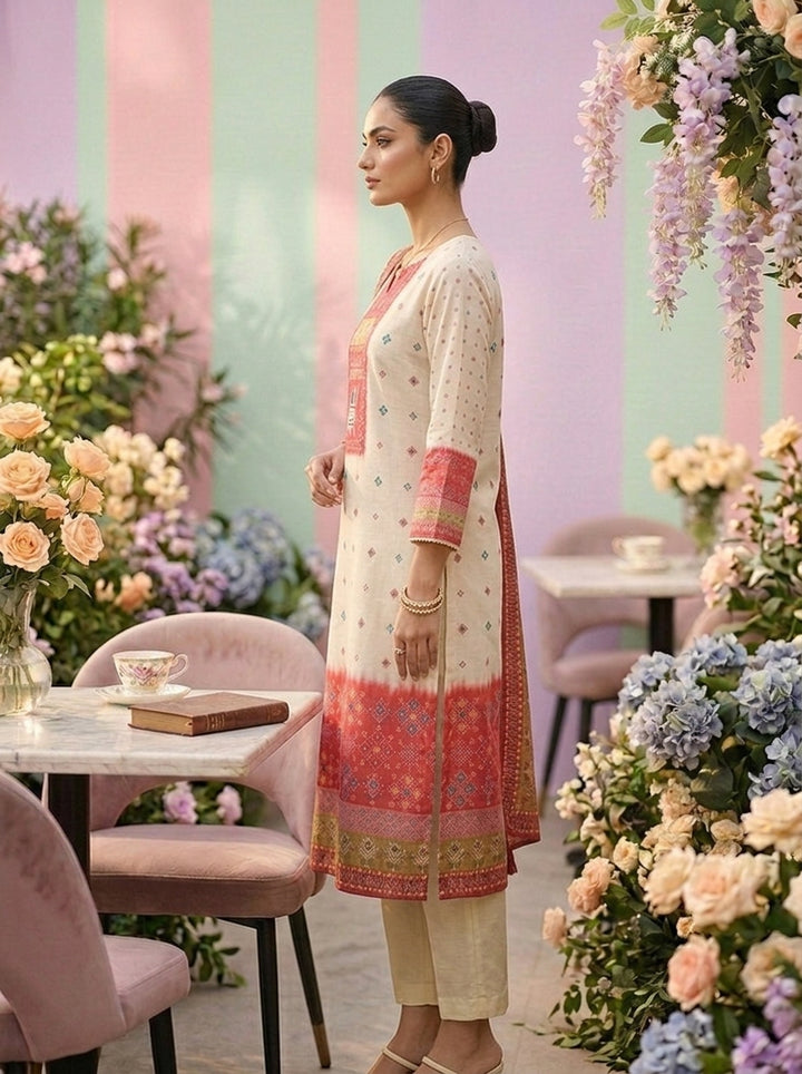 Neerus Pink rayon printed suit set - side view