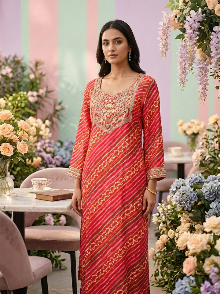 Rani Pink Rayon Printed Kurta