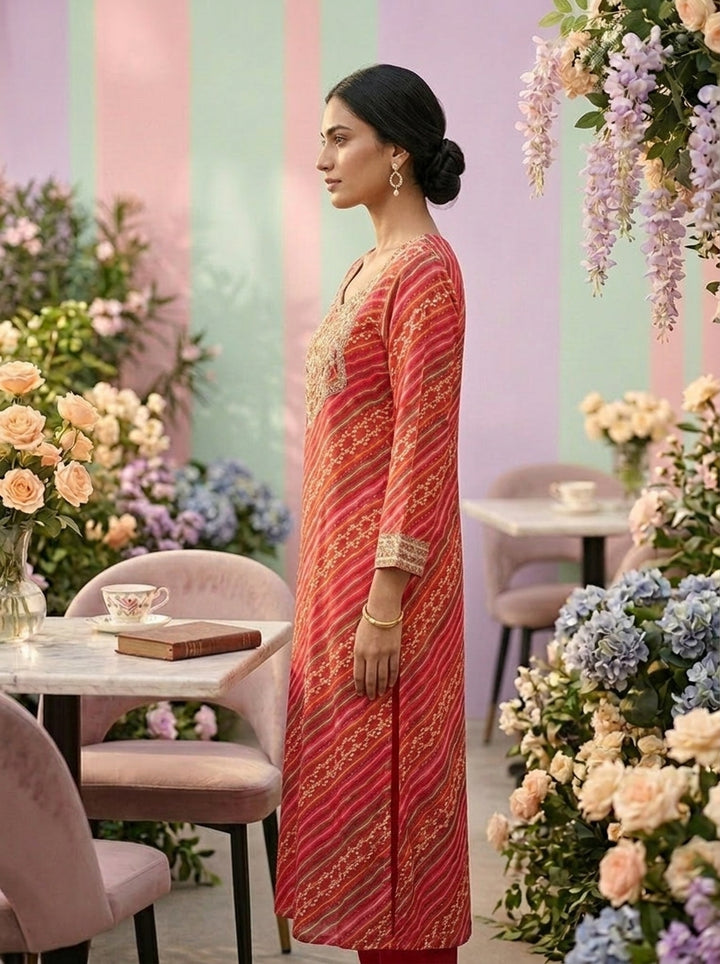 Rani Pink Rayon Printed Kurta