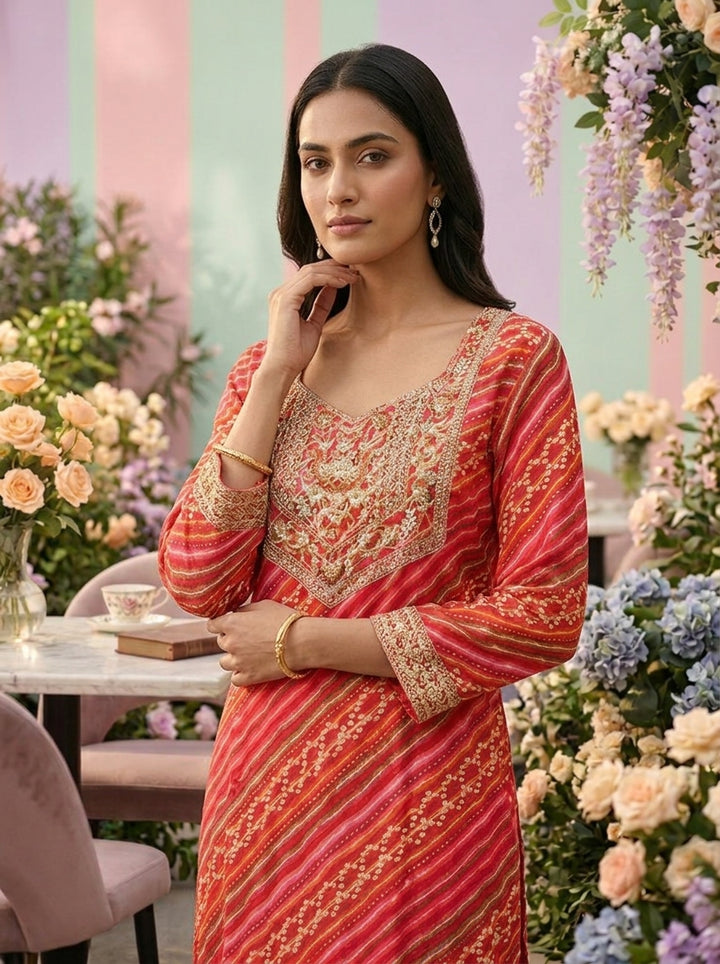 Rani Pink Rayon Printed Kurta