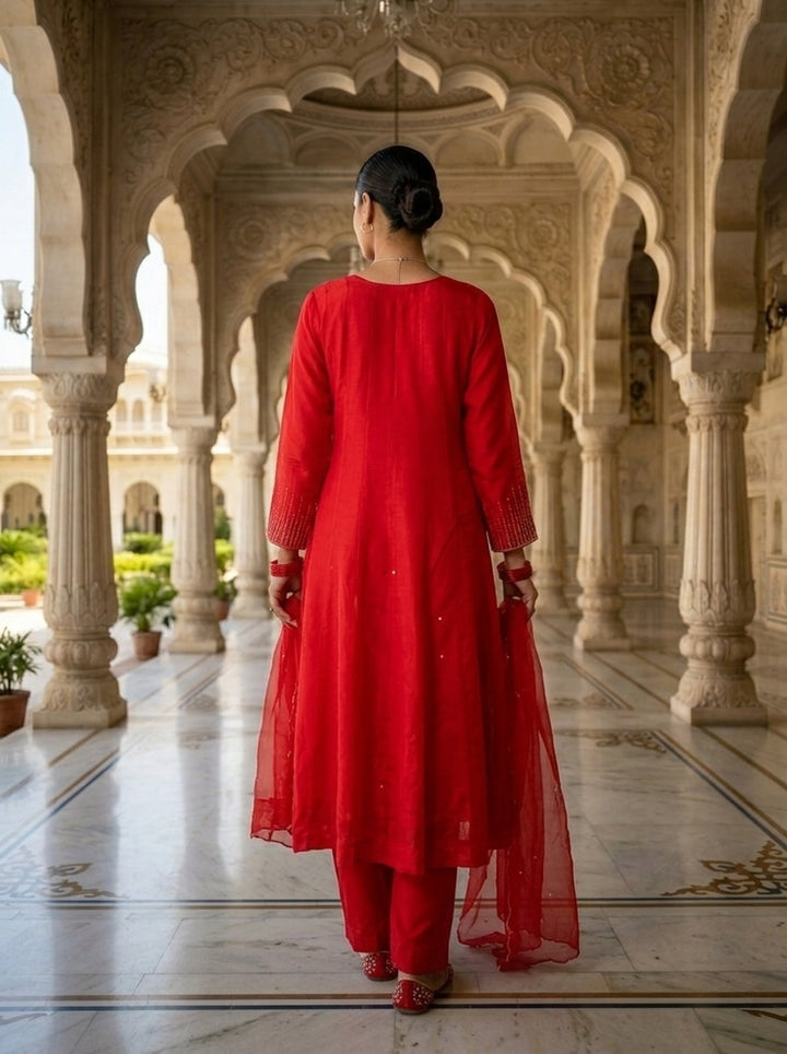 Rani Pink Organza Sequins Embroidered Three Piece Set