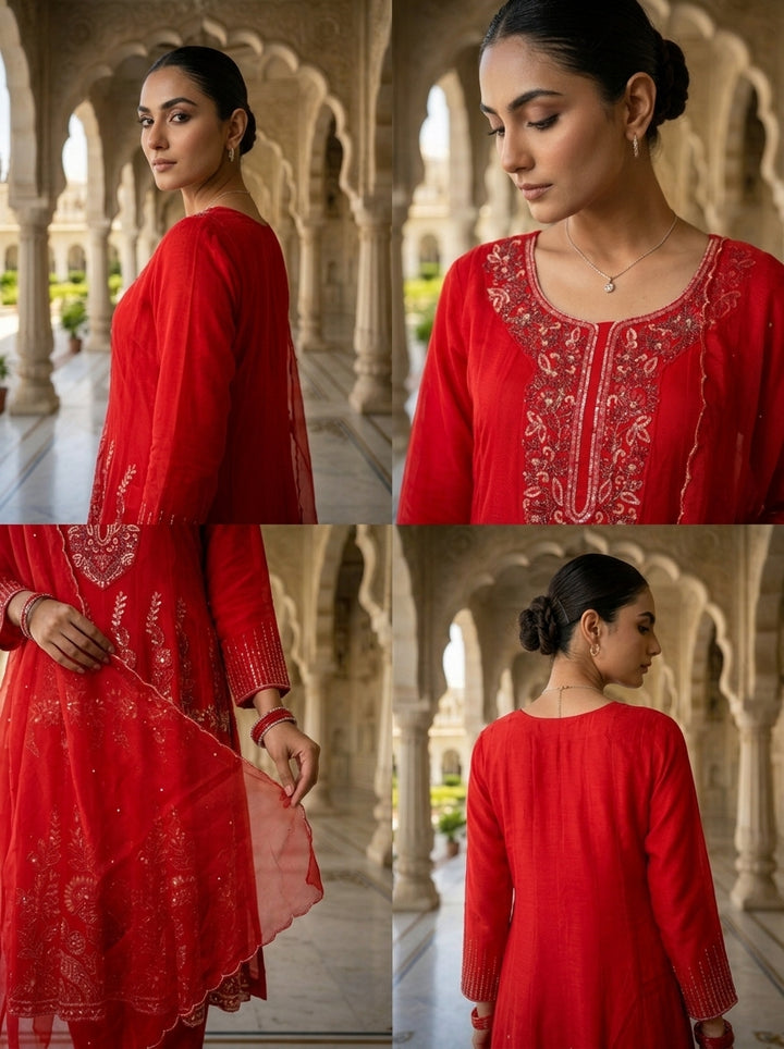 Rani Pink Organza Sequins Embroidered Three Piece Set