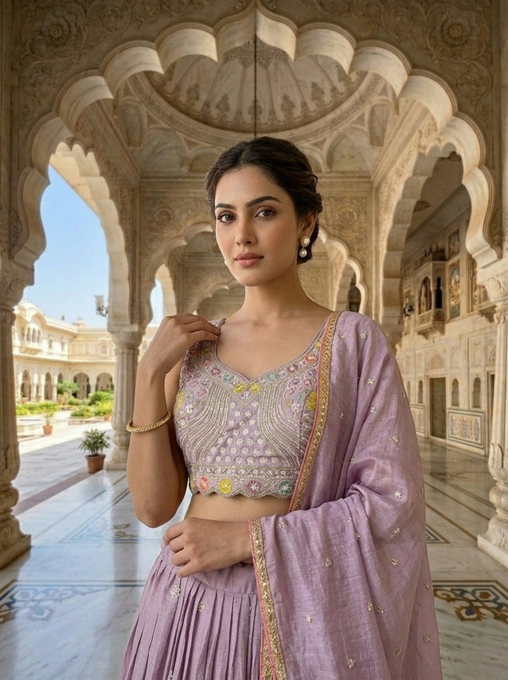 Neerus Purple chinon embellished lehenga set - detail view 1