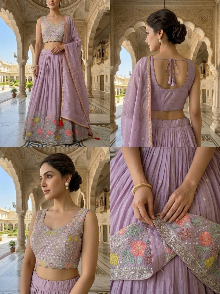 Neerus Purple chinon embellished lehenga set - detail view 2