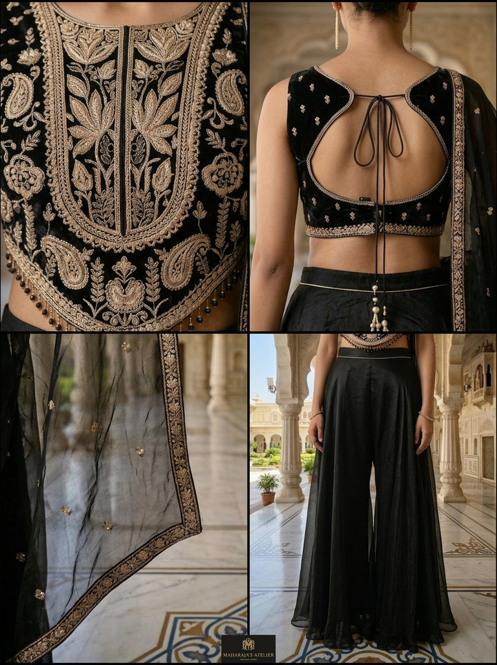 Neerus Black cotton embellished suit set - detail view 2