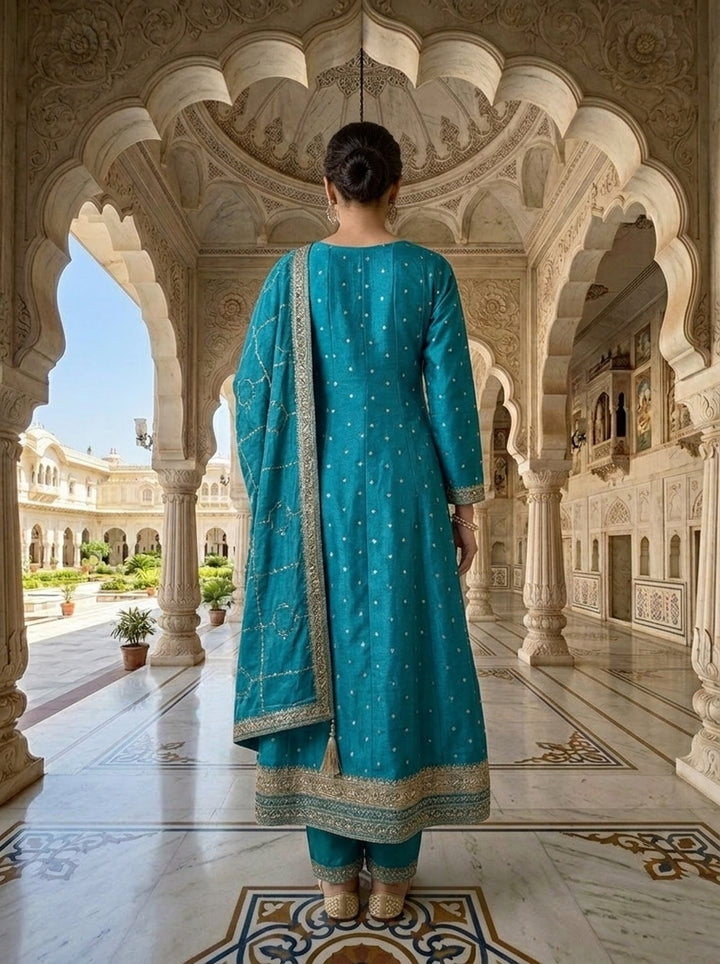 Rama Tissue Zari And Sequence Embroidery Three Piece Set