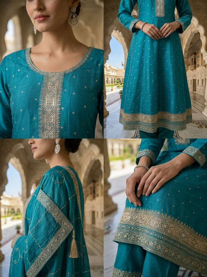 Rama Tissue Zari And Sequence Embroidery Three Piece Set