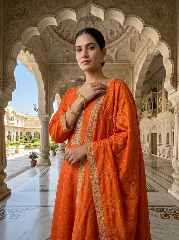 Neerus Orange tissue embellished suit set - detail view 1
