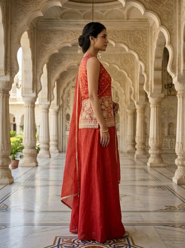 Neerus Red tissue embellished suit set - side view