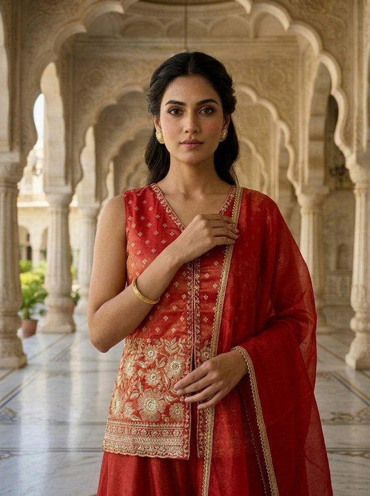 Neerus Red tissue embellished suit set - detail view 1