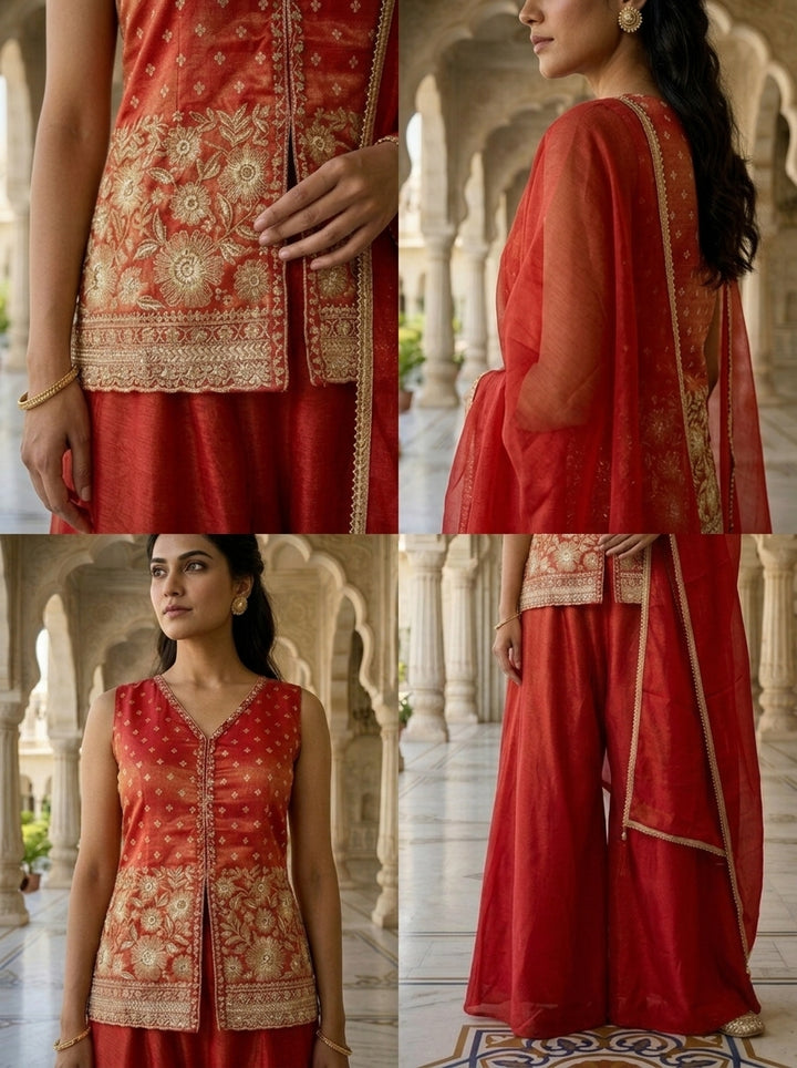 Neerus Red tissue embellished suit set - detail view 2