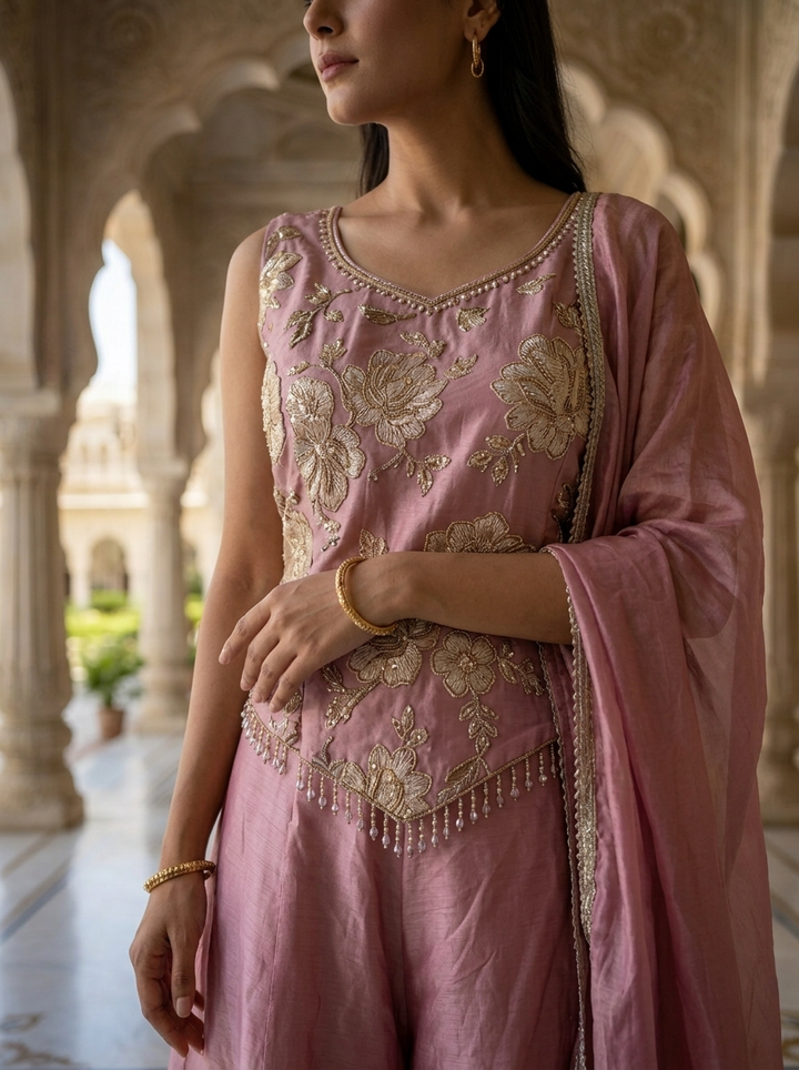 Neerus Purple tissue embellished suit set - detail view 1