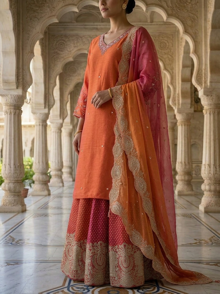 Neerus Red tissue embroidered suit set - detail view 1