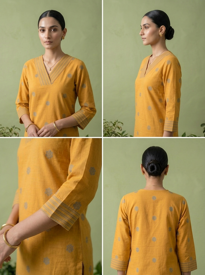 Mustard Cotton Floral Thread Embroidered Two Piece Set